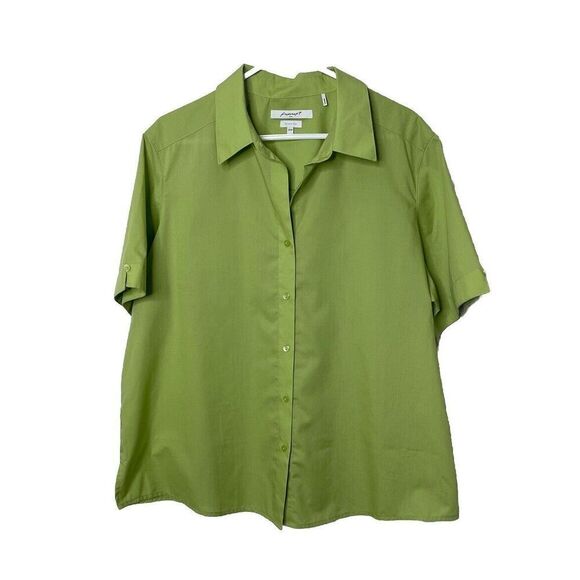 Foxcroft Womens Green Button Shirt Size 20W Wrinkle Free Short Sleeve Blouse - Picture 1 of 13